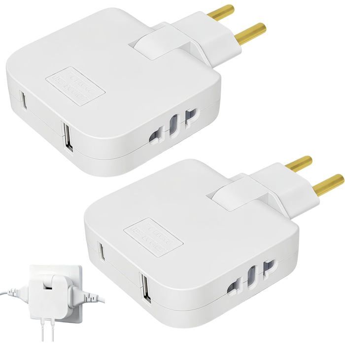 2PC Multiprise Plate Meuble 220V avec USB Type-C Prise Pivotante 180°Prise Extra Plate Ultra-Fine2 Prises Secteur1 USB