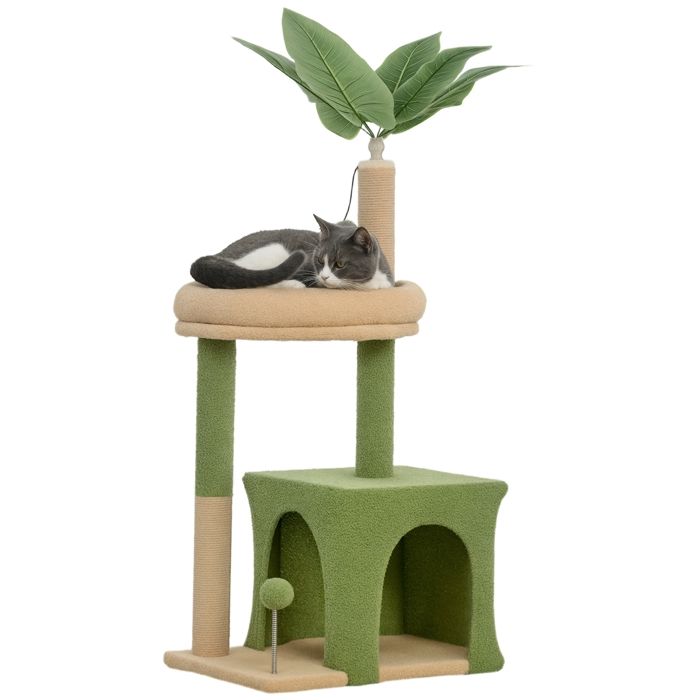Arbre à chat – Style bionique avec feuilles et griffoirs – Pour le repos et le jeu – 44x30x98 cm vert