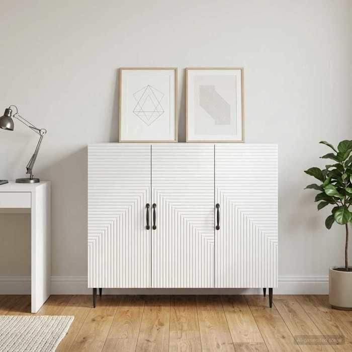 ELORAN®Buffet - Blanc brillant - 89x34 5x80 cm - Bois dingénierie - Placard de rangement Moderne_00134639