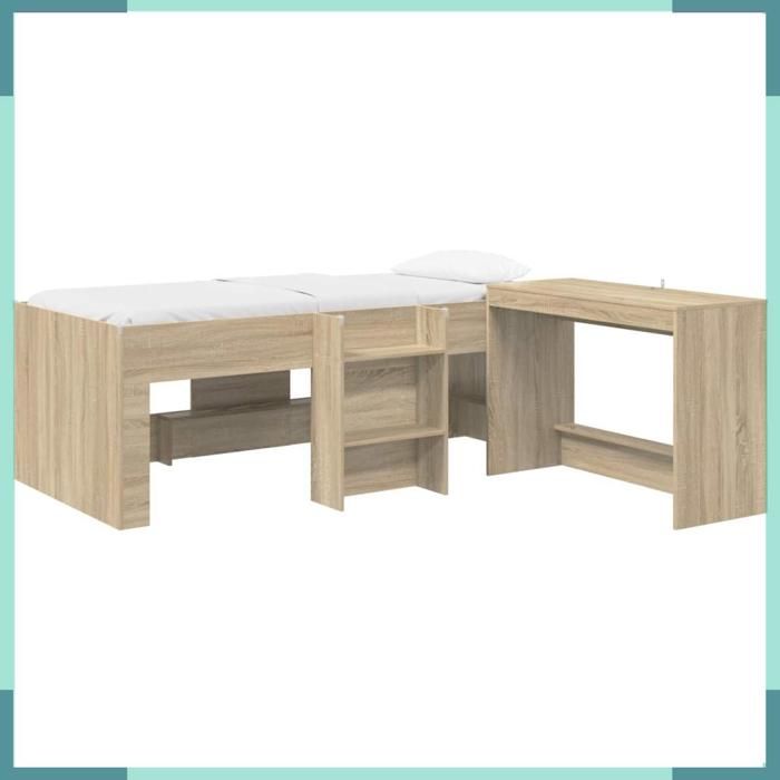 FHE Lit haut pour enfants avec bureau Sonoma - Bois dingénierie - Intérieur - Chambre - Chêne - 203x101x68 5 cm - 2 pcs