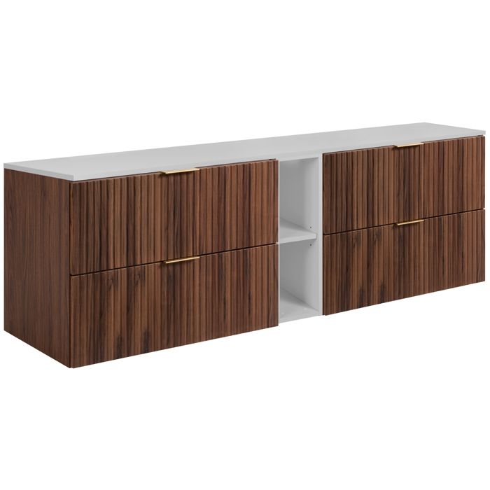 Meuble de salle de bain suspendu avec plan Noyer / Blanc 180 x 58 6 x 46 cm