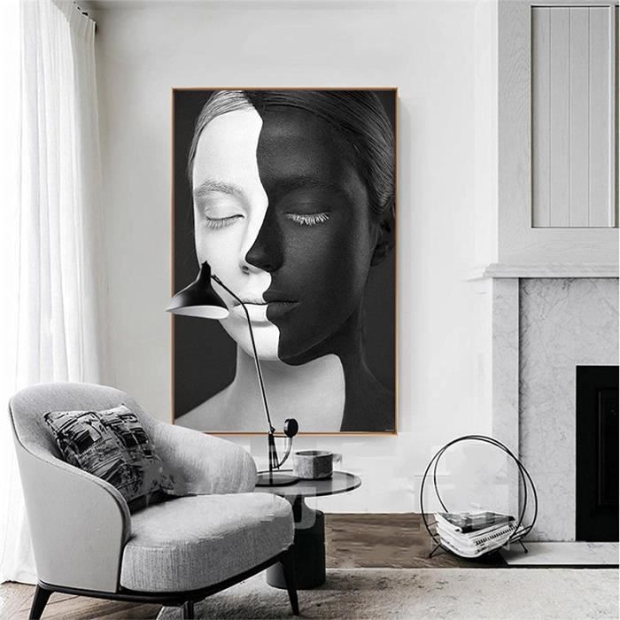 Abstrait noir et blanc visages Portrait peinture Art toile photos