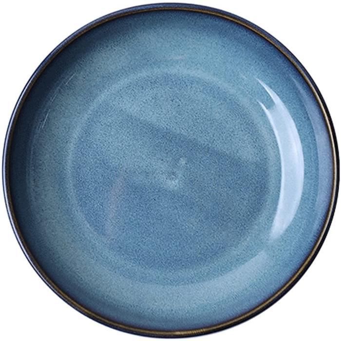 Assiette Céramique Bleue Et Blanche Vintage — Pour Steak, Dessert, Salade — Style Rétro Pour Maison Ou Restaurant