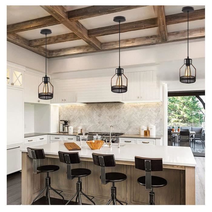 Lustre Suspension Design – Bois Noir – Fait Main En France – Éclairage E27 Haut Et Bas