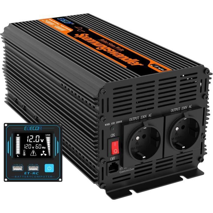 2600w Convertisseur de Courant de Voiture à Onde modifiée, 12V à 220V  Transformateur, Dual USB, avec écran LCD, pour Voiture, etc - Cdiscount Auto