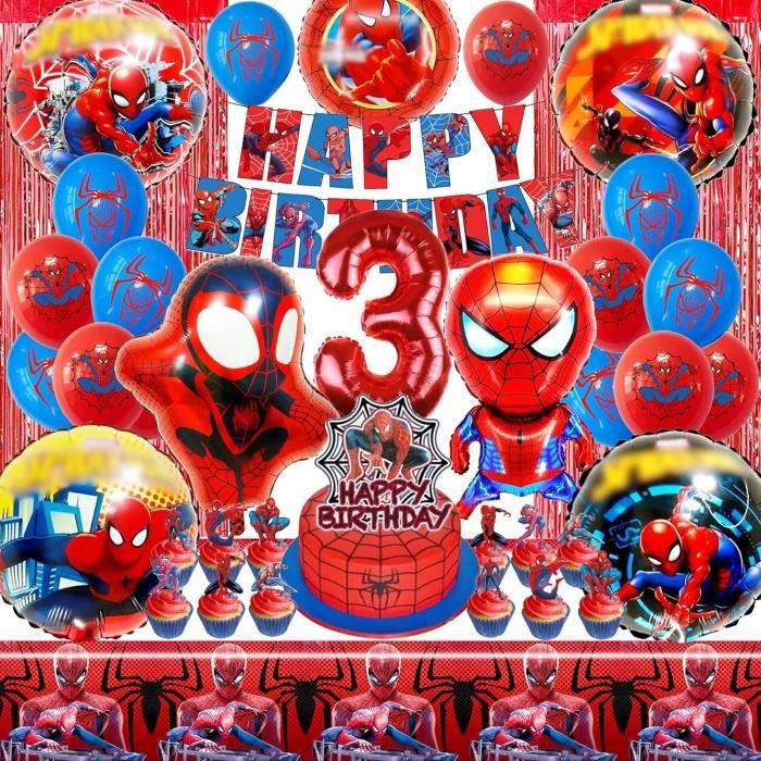 Decoration Anniversaire Spiderman 3 Ans, 3D Spiderman Ballon Anniversaire  Deco pour Enfant, Spiderman Kit Décoration Anniversaire pour Garcon Fille
