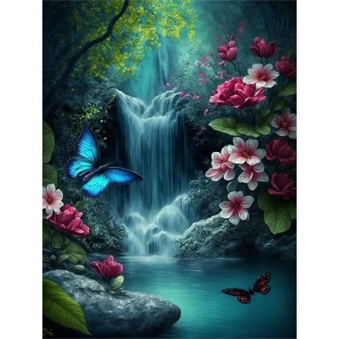 Kit Peinture Diamant 5D Complet - Motif Papillon 40x30 Cm Pour Décoration Murale DIY - Loisir Créatif Anti-stress - 5