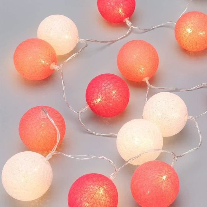 Morbuy Guirlande Lumineuse Boules, Piles Décoration Intérieur 30 LED Coton Boule Chaîne Lumièr Pour Fête Noël Halloween Mariage Chambre Romantique Décor (4.8m / 30 Boule Lumière, Vert Multicolore