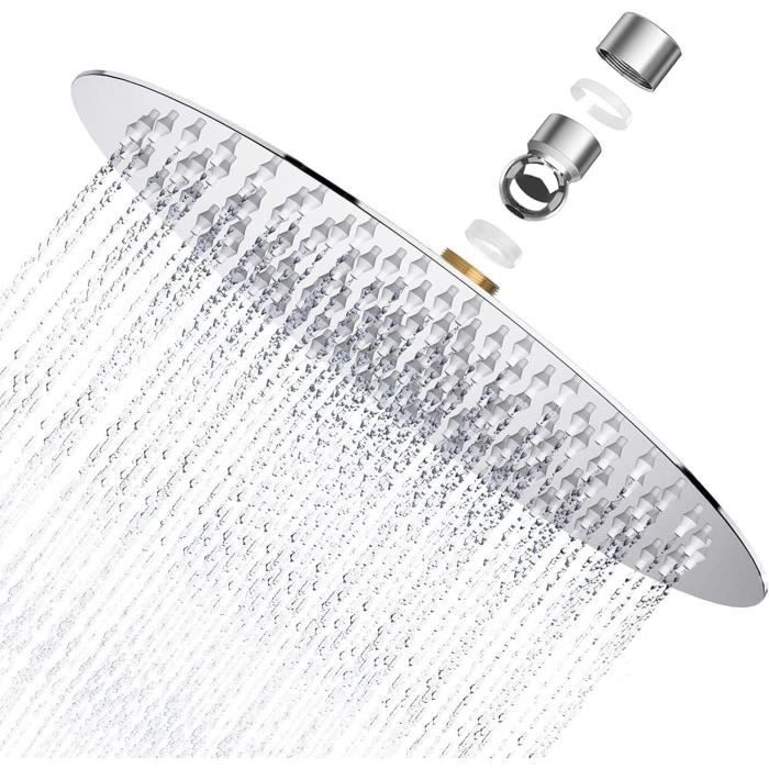 Pommeau De Douche Cascade 22cm - Acier Inoxydable - Buses Anti-Calcaire - Réglable à 360° - Installation Facile
