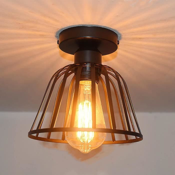 Suspension Cage Métal Vintage E27 - Luminaire Industriel Retro Noir Pour Plafond