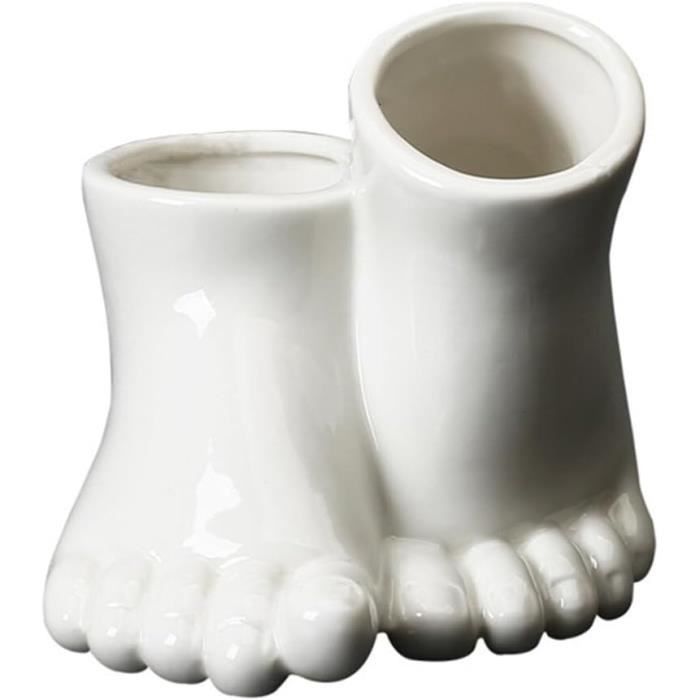 Présentoir à Bracelets De Cheville En Forme De Pied - Support En Bambou Naturel Avec Base - Blanc Antique 28 Cm