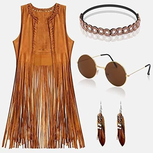 Gilet Cowboy Sans Manches En Daim - Style Hippie à Franges - Vintage Années 70 - Pour Festival Et Déguisement - 6