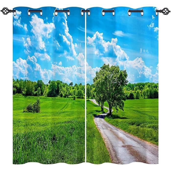 Rideaux Occultants Noël – Lot De 2, 110x215 Cm, Motif Renne Carreaux Vert, Thermique, œillets