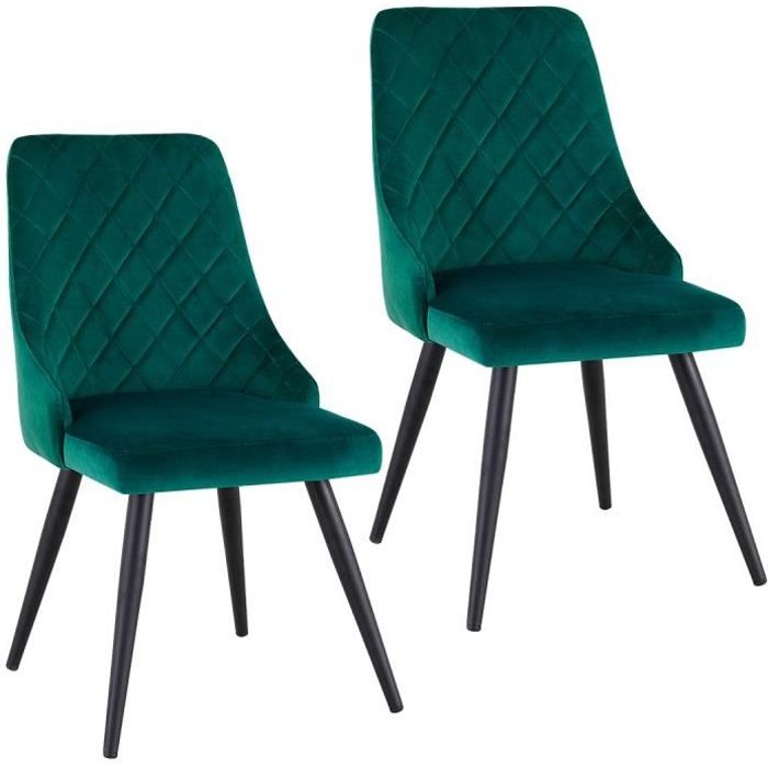 Couleur:Vert Bleu matière:Velours DUHOME 2X Chaise Salle à Manger Chaise rembourrée Design Retro avec Pieds en métal doré 8108B