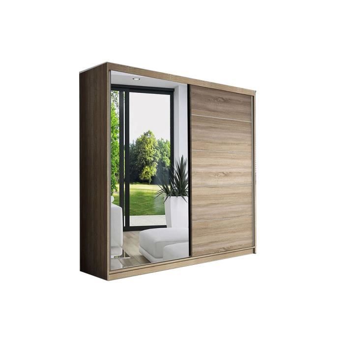 Armoire de chambre avec miroir 2 portes coulissantes - Style contemporain - Sonoma- L 150 cm-LARA 05