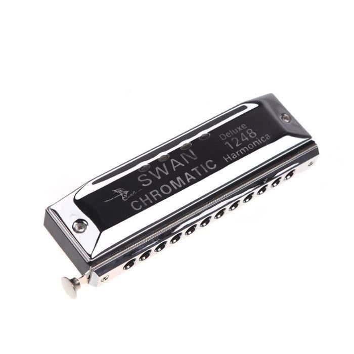Swan Harmonica Chromatique Orgue a bouche 12 trous avec 48 cle de Ton C anche Instrument a vent