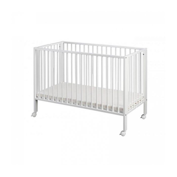 Lit bébé à barreaux pliable 60x120 cm en hêtre massif blanc