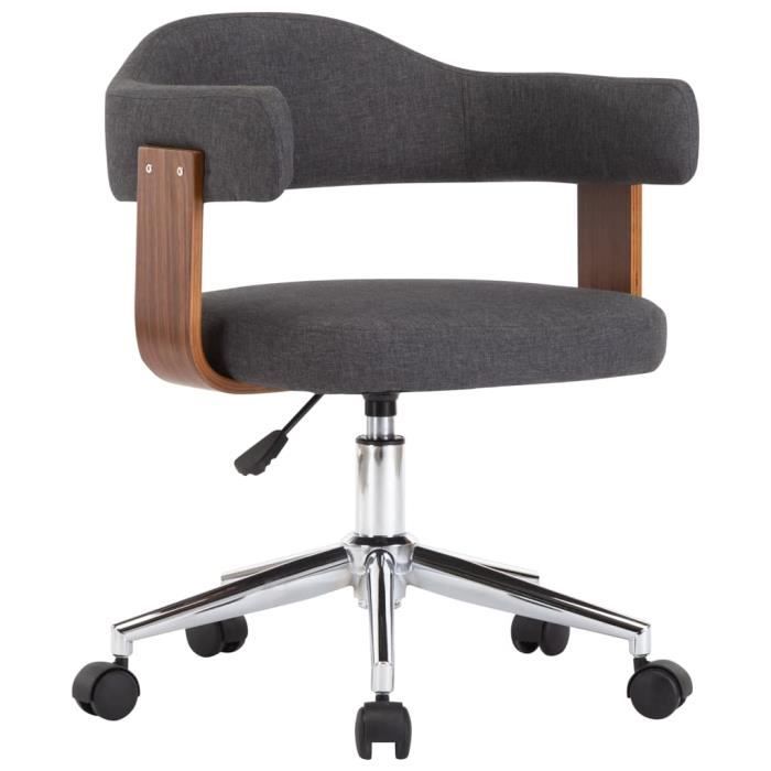 style vintage rétro fauteuil gamer - chaise pivotante de bureau gris bois courbé et tissu fauteuil de bureau gaming siège •121321