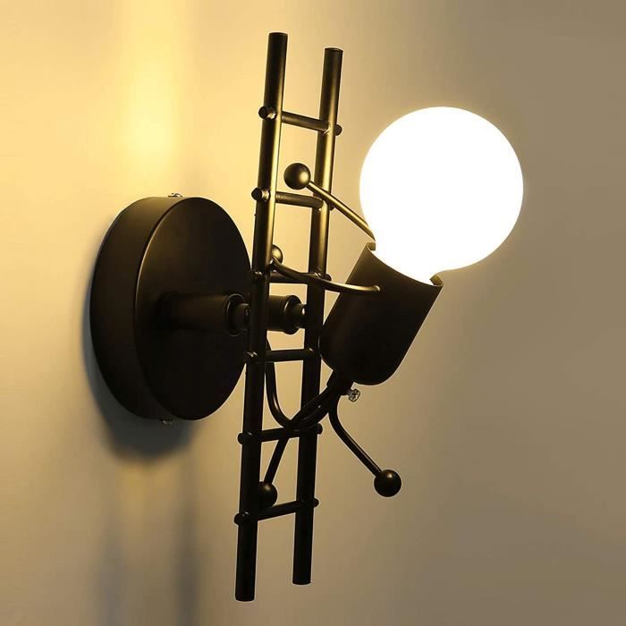 E27 Applique Murale Interieur Vintage Lampe murale Humanoïde Créatif Individuels Applique Métal Lampe Noir