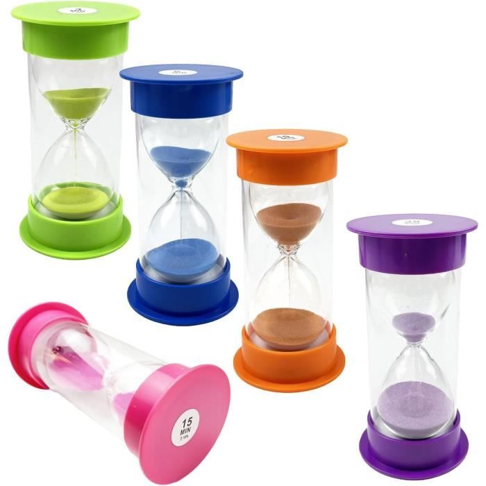 Relaxdays Lot 5 Sabliers XXL 1/5/10/15/30 Min - Incassable - Apprentissage Du Temps - Enfant 3 Ans+