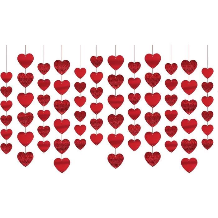 Décorations Saint-Valentin - 30 Cœurs Tourbillonnants En PVC Rouge à Suspendre - Pour Plafond, Porte, Fenêtre, Mariage, Fête