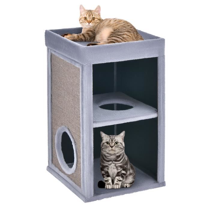 costway arbre à chat rectangulaire avec panneau en sisal amovible, tour à griffer pour chat avec coussin amovible et tunnel interne