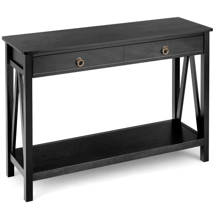 table console costway - meuble entrée - 2 tiroirs - bois noir - 106,5 x 35,5 x 78 cm