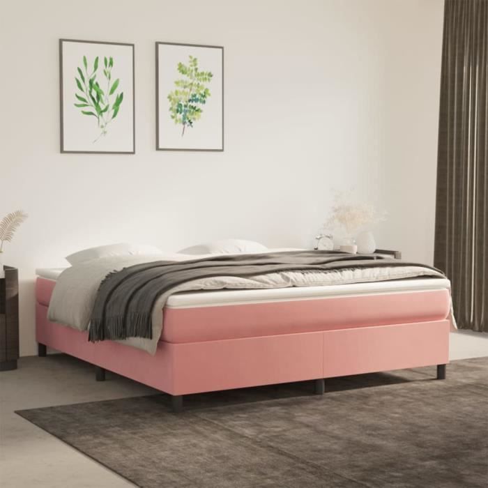 Sommier à ressorts - CUQUE - CQ003 - Velours rose - 160x200 cm - 2 places