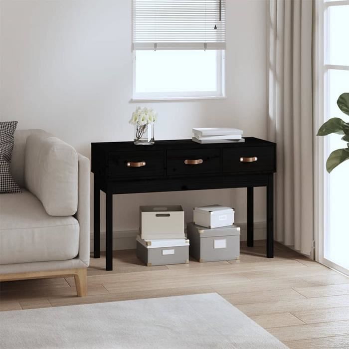 famirosa table console noir 114x40x75 cm bois massif de pin-758
