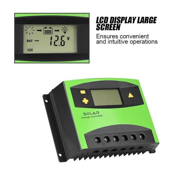 Régulateur Solaire PWM 60A Y&H - 12V/24V/36V/48V Auto-détection, écran LCD, Double USB