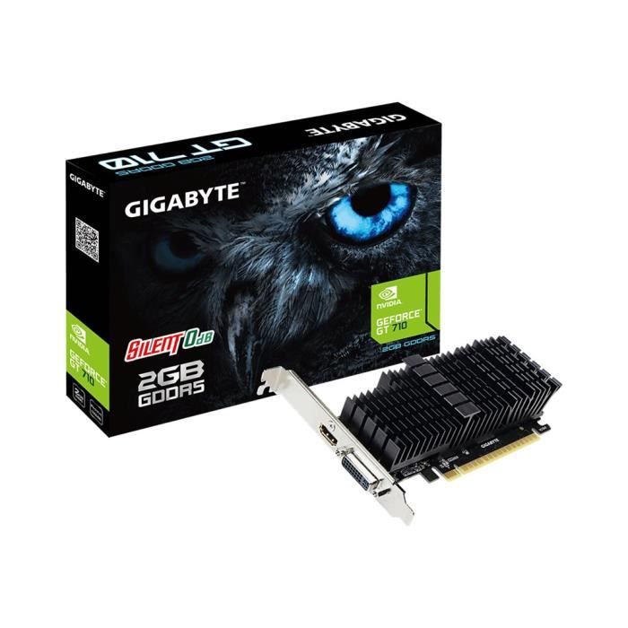 GIGABYTE Carte Graphique Ultra Durable 2 GV-N710D5SL-2GL - GeForce GT 710 - 2 Go GDDR5 - Format Low-Profile - 954 MHz Matériau