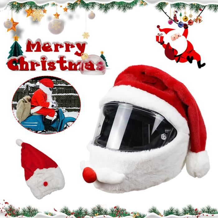 Housse De Casque Moto Père Noël FENYW - Protection Poussière Et Rayures - Déco Noël Amusante En Velours Rouge Et Blanc - Taille Unique Adulte