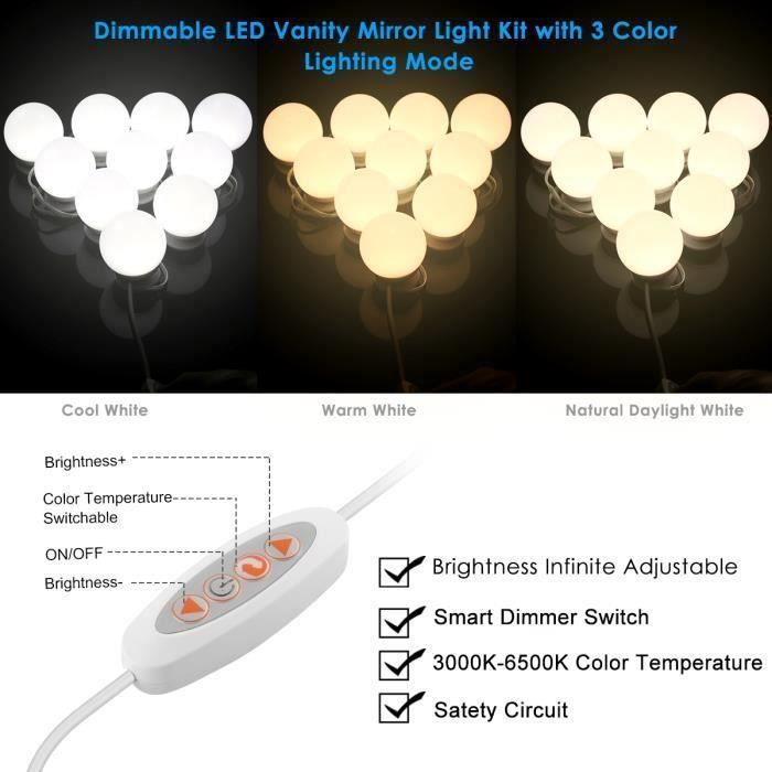 HOLLYWOOD 10 Ampoules LED pour Miroir - Luminosité réglable - Cdiscount  Maison