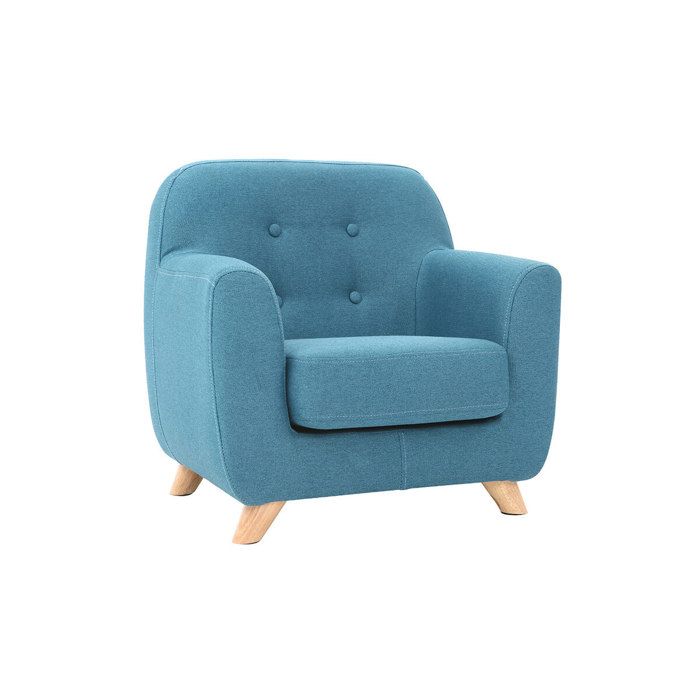 Miliboo - Fauteuil enfant scandinave en tissu bleu canard et bois clair NORKID
