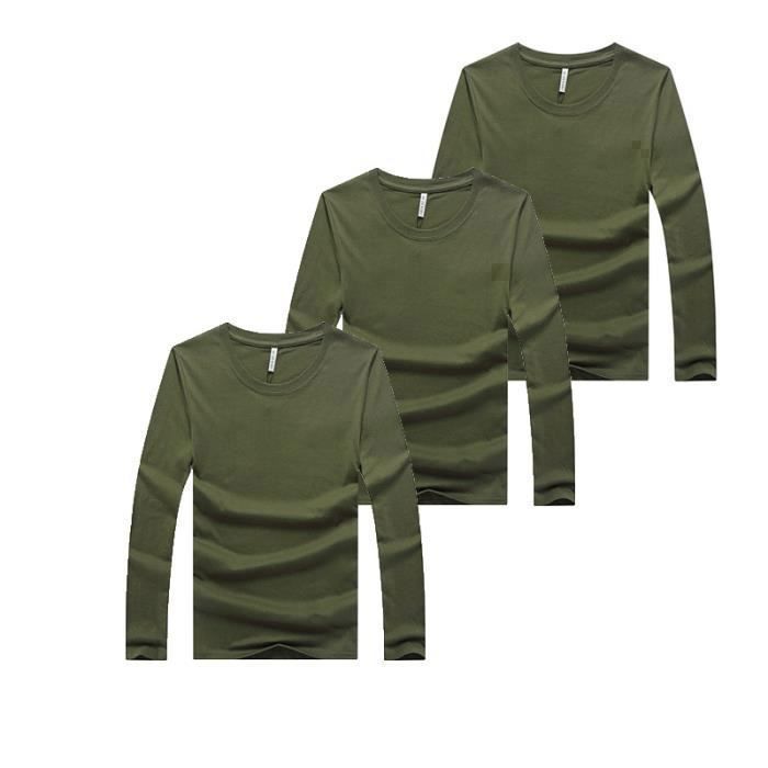 Lot de 3 T Shirt Homme Manches Longues Col Rond T Shirts Couleur Pure Vert  militaire - Achat / Vente t-shirt - Cdiscount