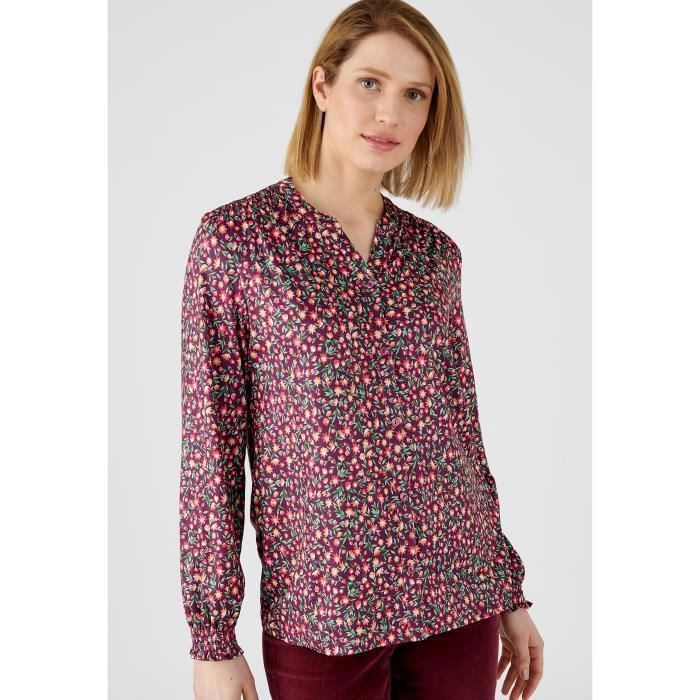 Chemisier Femme Viscose Imprimé Fleurs - Taille 44 - Noir/violet/marron - Occasion Très Bon état