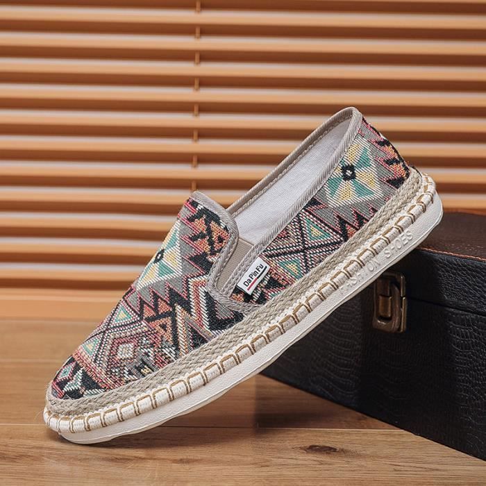 INSFITY Espadrilles Plates en Toile Confortables à Bout Fermé pour Homme Casual Motif Géométrique - Marron