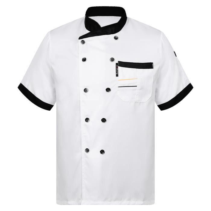 YIZYIF Veste de Chef Cuisinier Manches Courtes Homme Femme Uniforme de Travail Respirant M-XXL Blanc