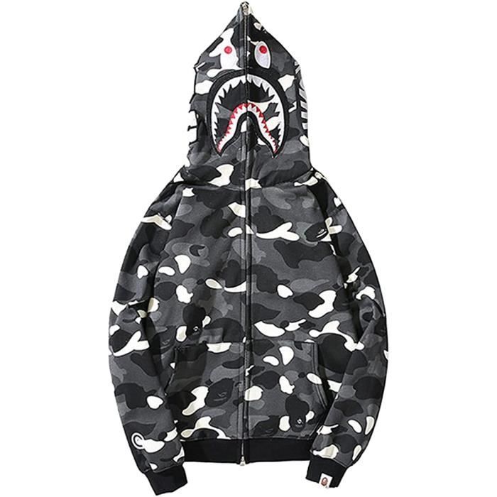Veste Bape Shark Hoodie Pull Zipper Impression en 3D Sweat a Capuche Homme Femme Enfant Halloween Cadeaux de Noel Sweatshirt Noir Noir blanc Cdiscount Pret a Porter