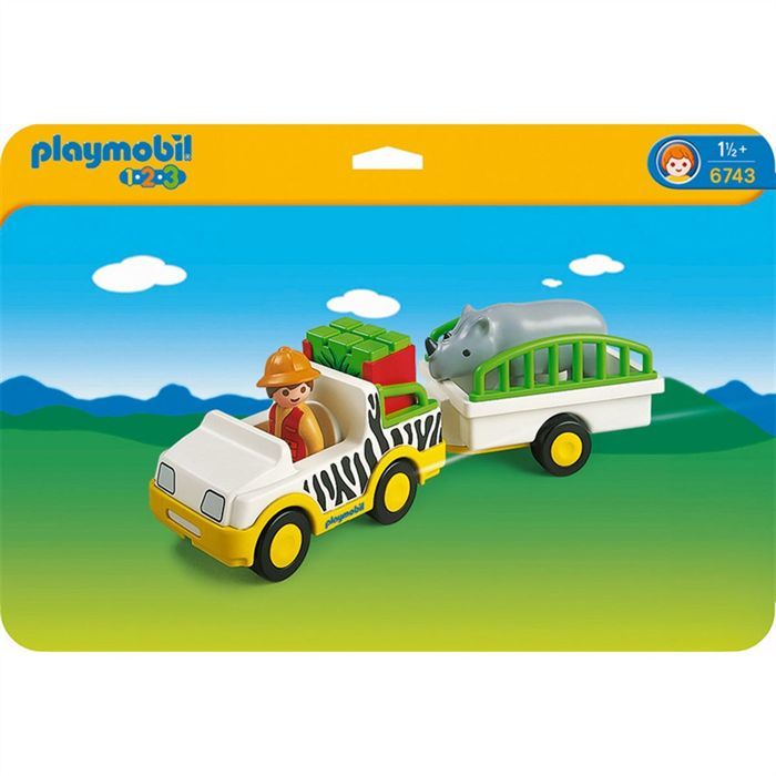 PLAYMOBIL 1.2.3. 6743 Gardien Véhicule Rhinocéros