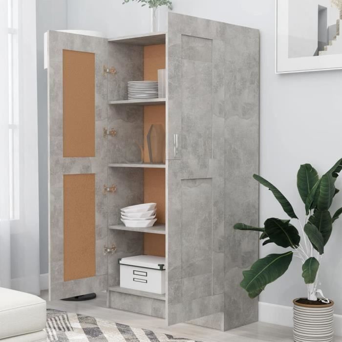 Bibliothèque RILLBUS - Gris béton - 82.5 x 30.5 x 150 cm - 1 Porte et 4 étagères
