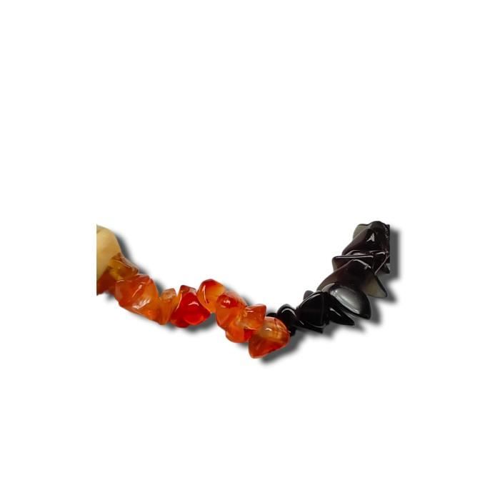 Bracelet Élastique Pierre Ambre Naturelle Rouge Noir - Perles Chips Et Rocailles - Fait Main En France