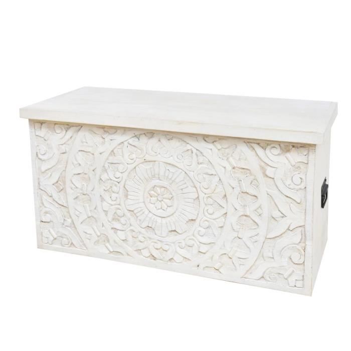 Boite decorative en bois laqué blanc avec fleur en céramique 30 cm-  ANOQ main image 1