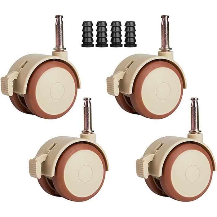 Lot De 4 Roulettes Pivotantes 360° Avec Frein – M12, Caoutchouc Silencieux, Charge Max 345 Kg, 50/75/100 Mm