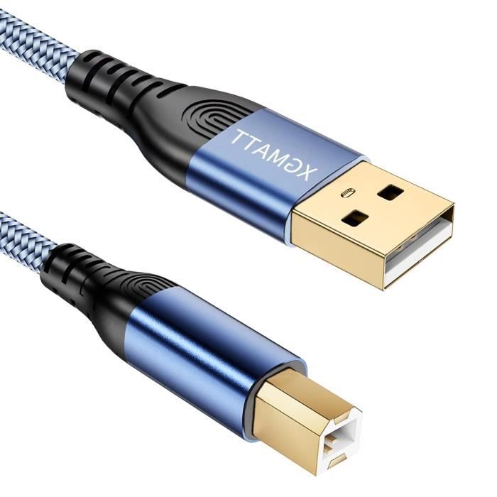 Cavo Stampante USB 2.0 Tipo B Maschio A USB A Maschio, NIERBO 2 Metri Grigio Intrecciato In Nylon