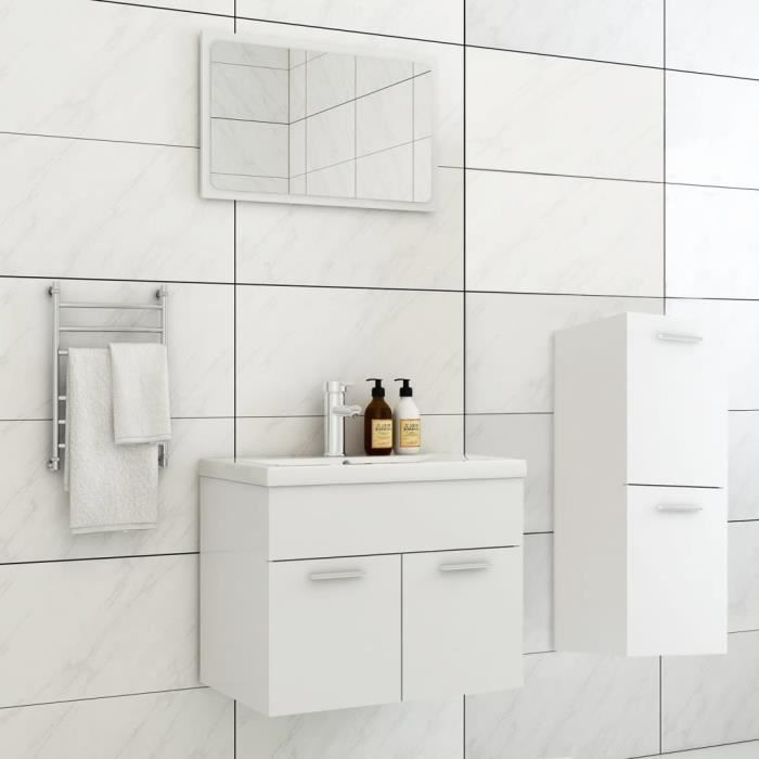 Ensemble meuble salle de bain 90 cm Blanc + vasque OLTEN - salle