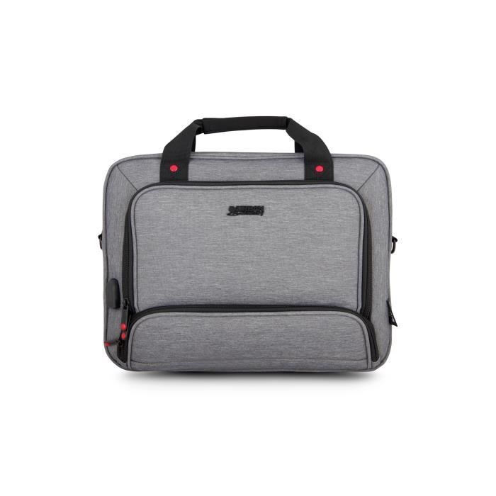 URBAN FACTORY Sacoche pour PC Portable MTE15UF - 15,6'' - Port USB et câble pour smartphones et tablettes - Gris chiné