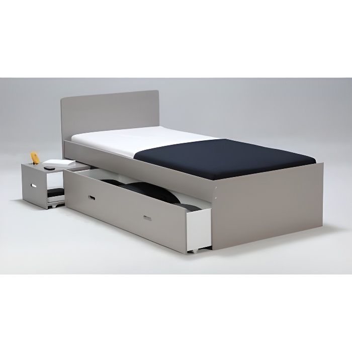 Le Quai Des Affaires Lit ZENIA 90x190 + 1 chevet + 1 tiroir / Gris