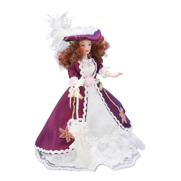 Poupée En Céramique Vintage – Dentelle Velours Blanc Et Rouge – Tradition – 40 Cm