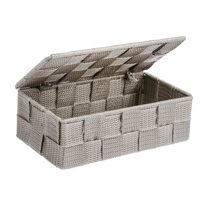 WENKO Adria Mini petit panier de rangement avec couvercle 18 x 10 x 65 cm – Taupe